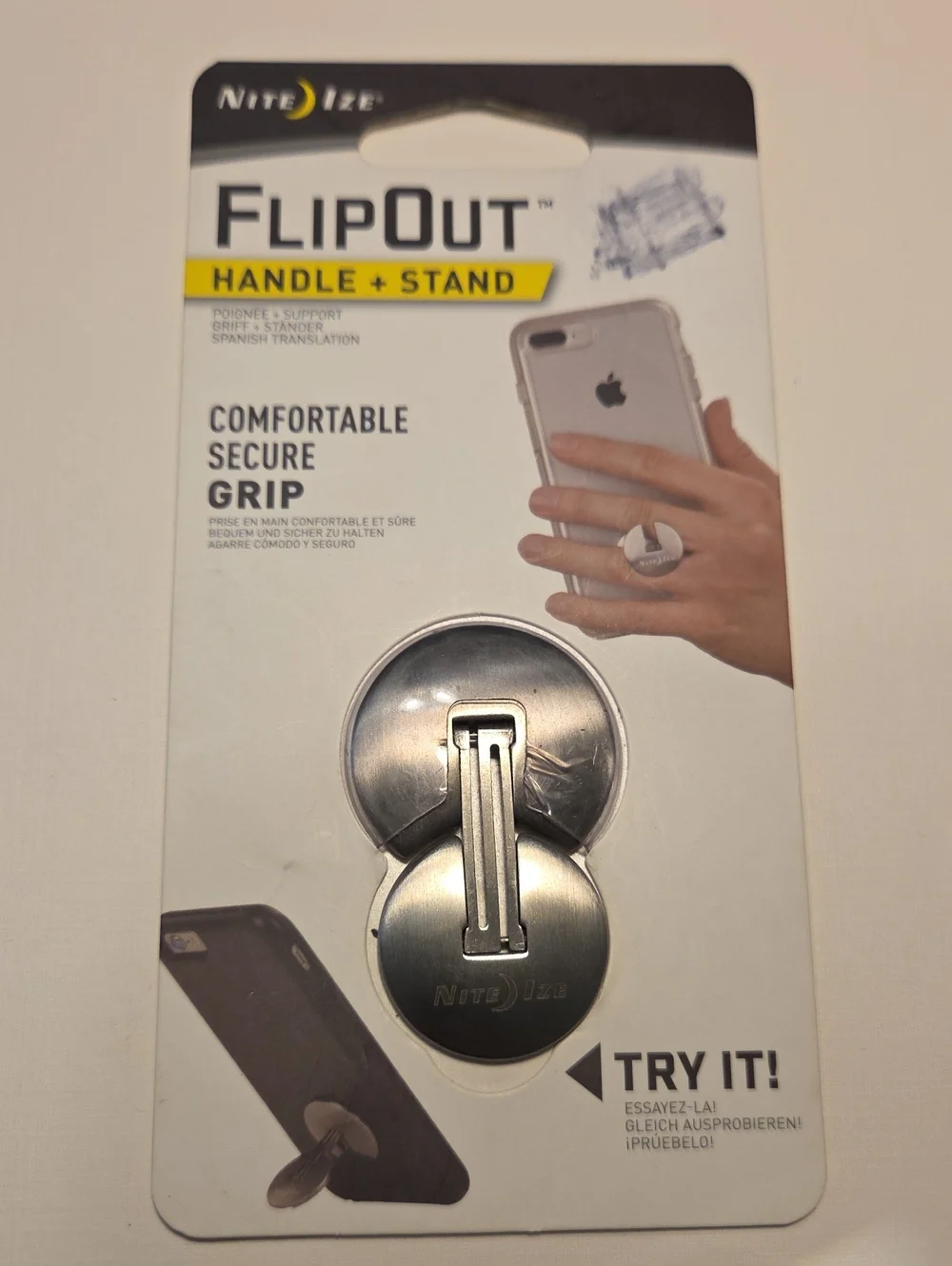 FlipOut Handle + Stand - Silver Comfortable Grip